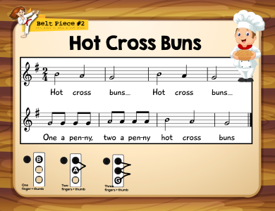 Hot Cross Buns played on a plastic recorder